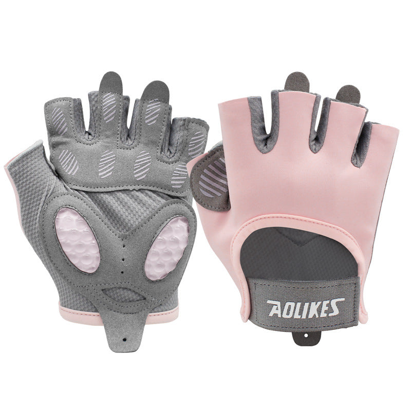 S pink gym training gloves with non-slip palm grip