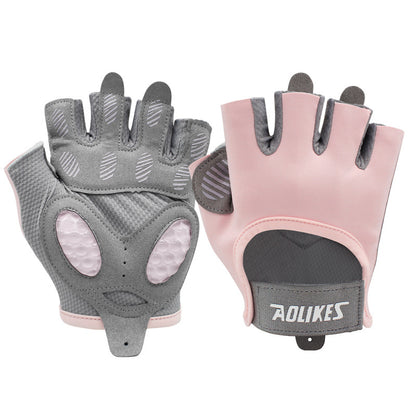 S pink gym training gloves with non-slip palm grip