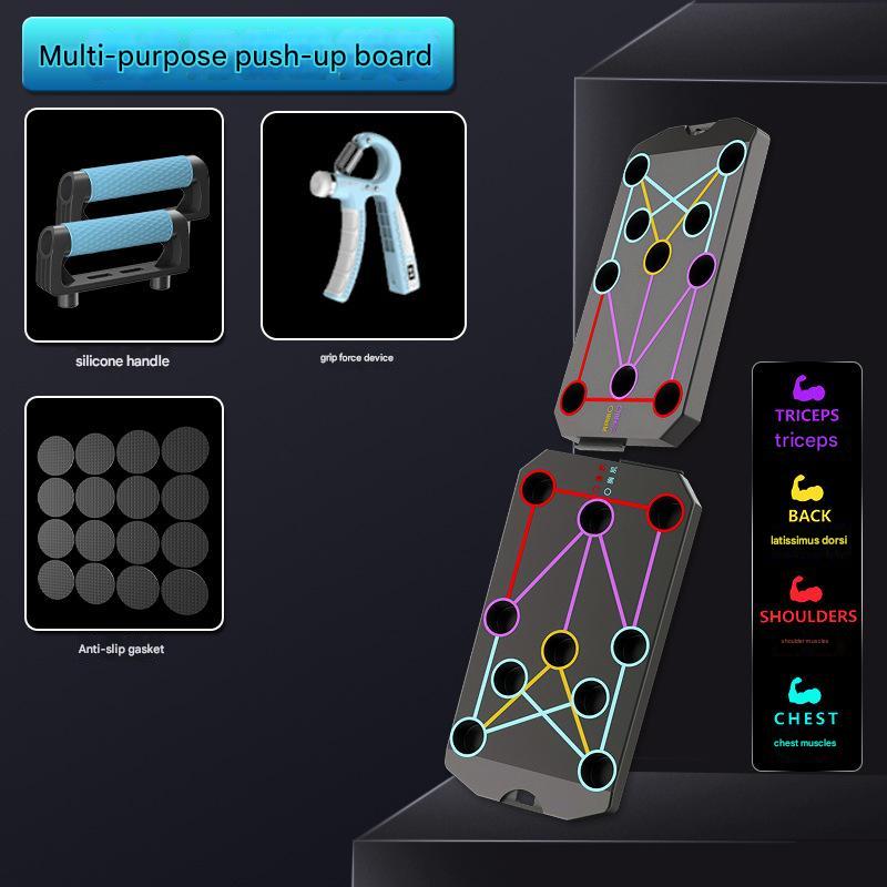 Black Multi-Function Push-Up Board showing color-coded zones and handles