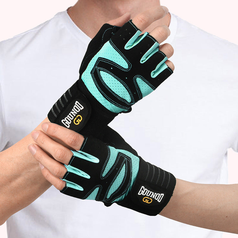 Large black blue workout gloves