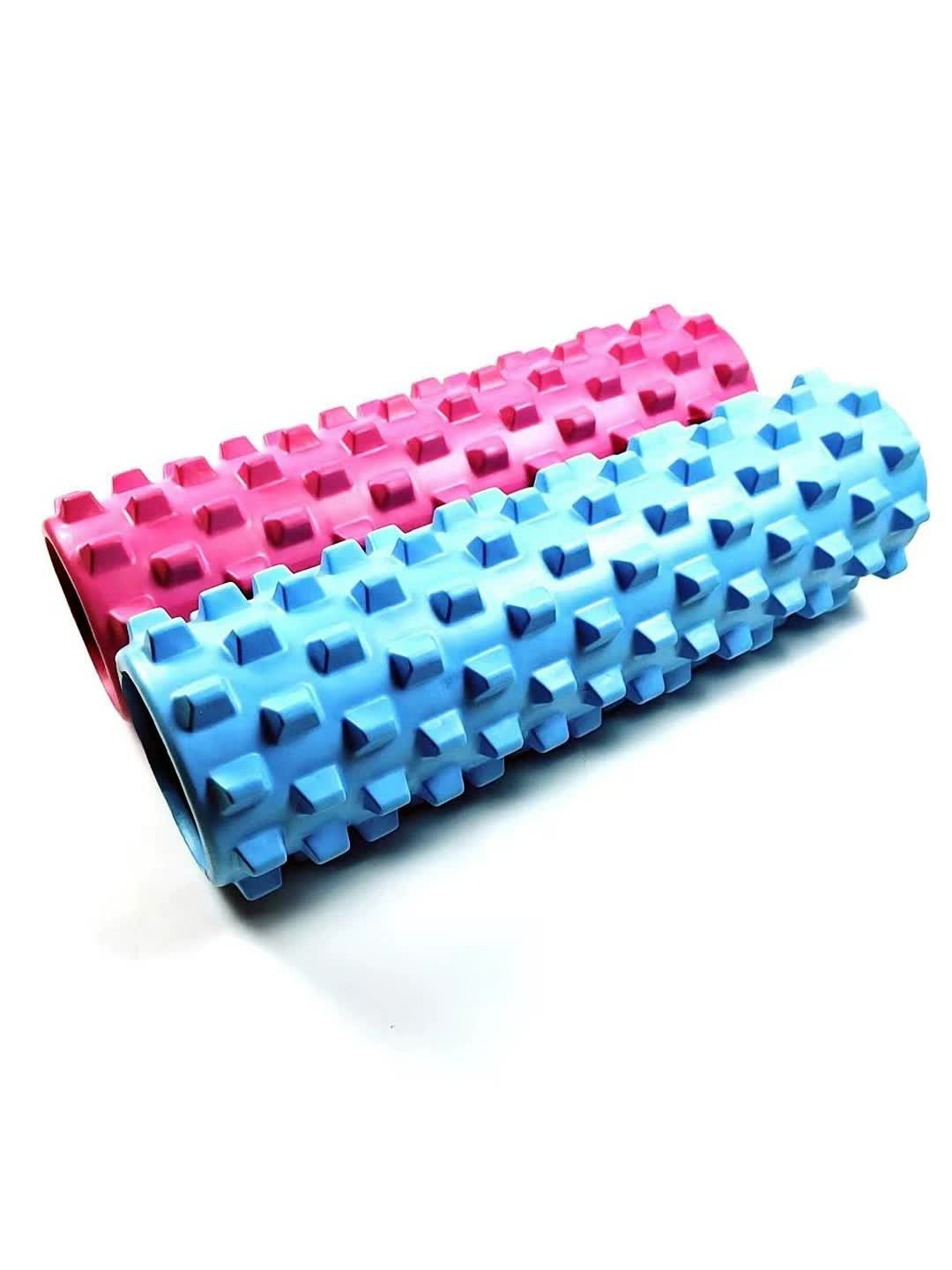 Blue yoga foam roller 45cm with wolf tooth design for massage
