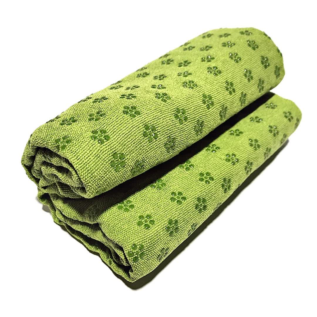 Green yoga towel mat non-slip absorbent