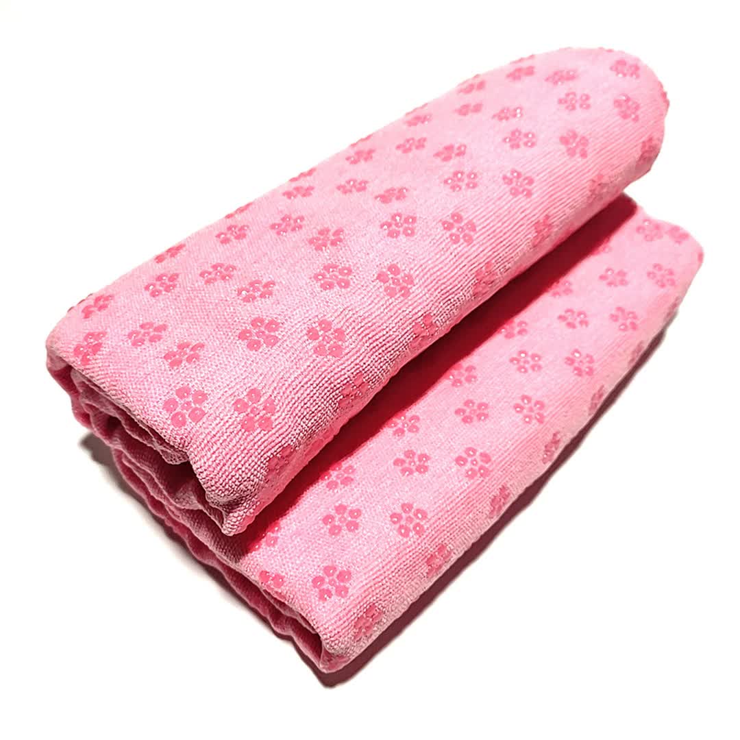 Pink yoga towel mat absorbent non-slip