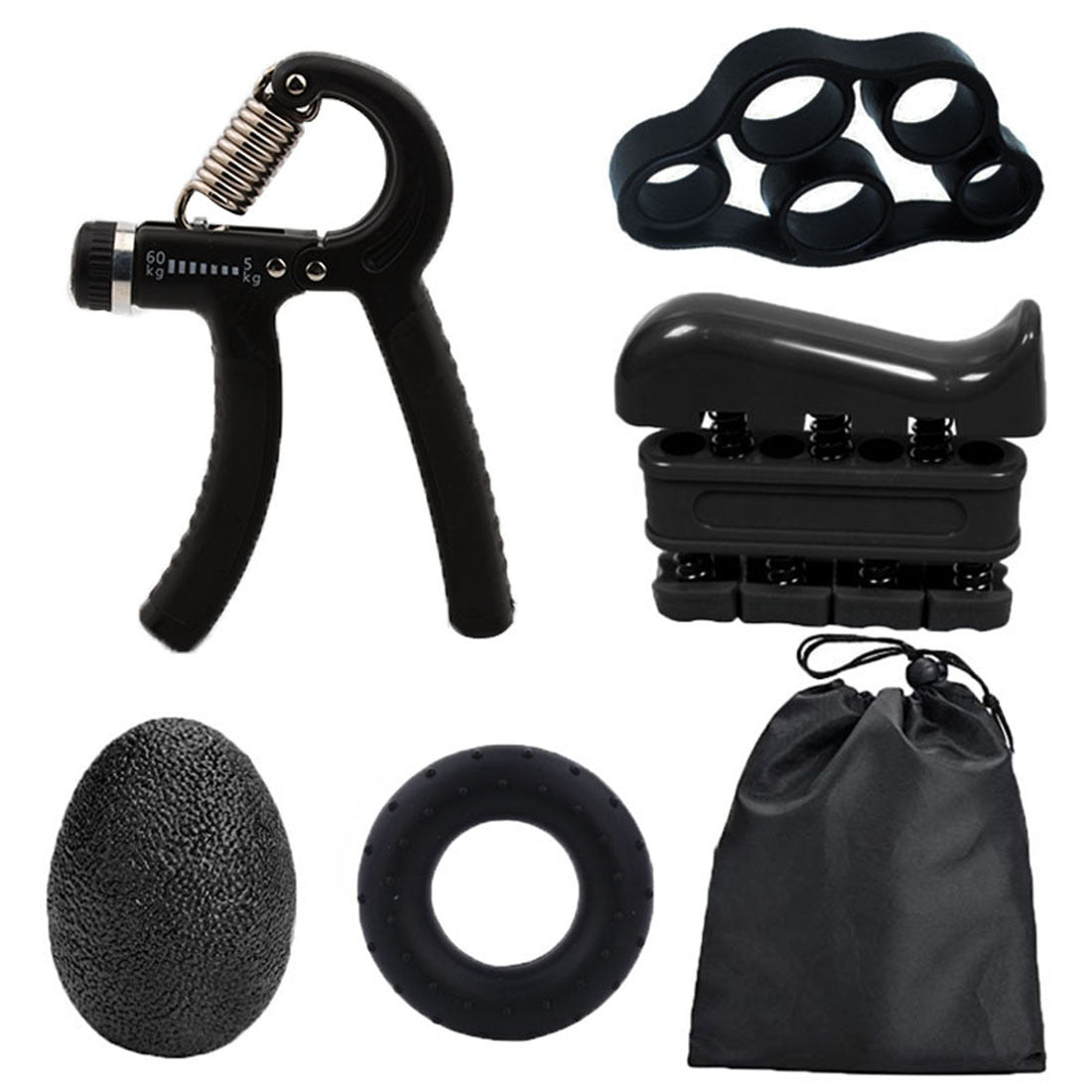 Hand grip strength trainer 5-piece set black