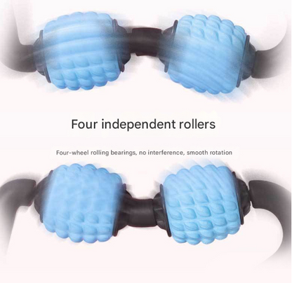 Foam roller leg massager with four independent rollers for smooth rotation and effective muscle recovery.