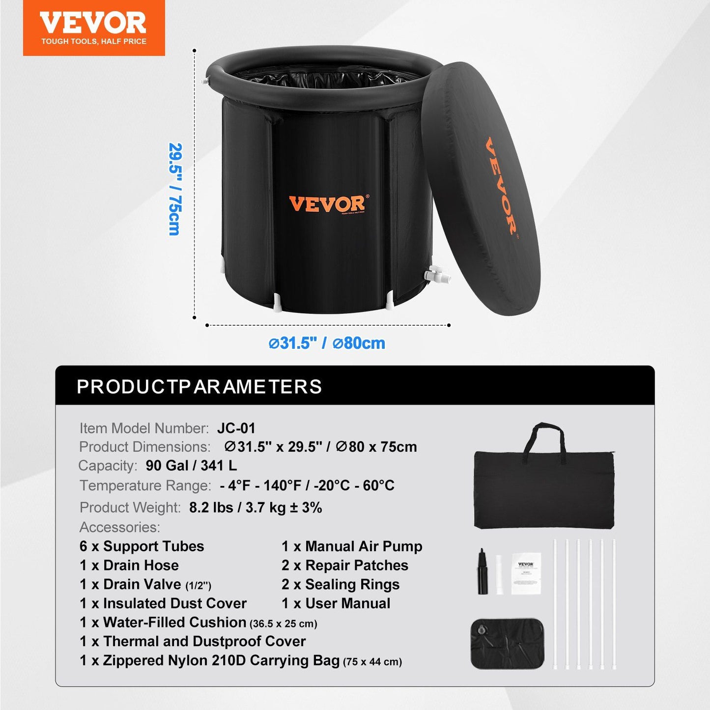 Ice bath tub portable cold plunge from VEVOR, measuring 80cm, perfect for recovery and muscle therapy.